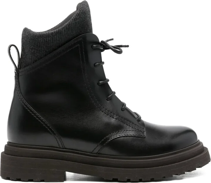 Lace-Up Ribbed-Knit Boots