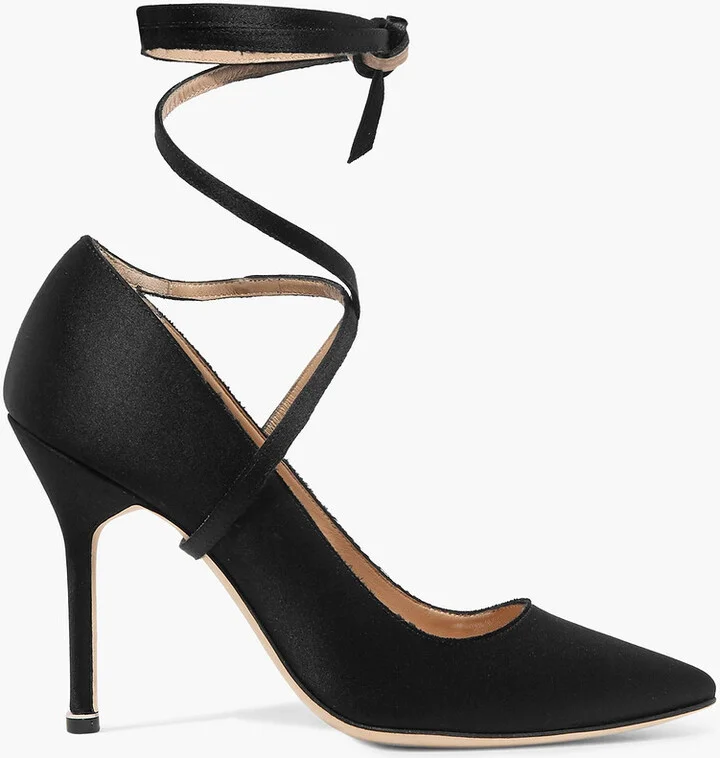 Lace-up satin pumps