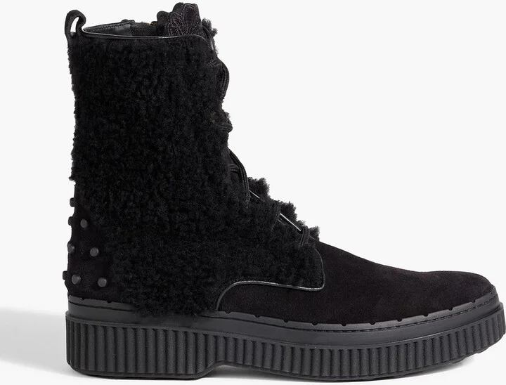 Lace-up shearling ankle boots