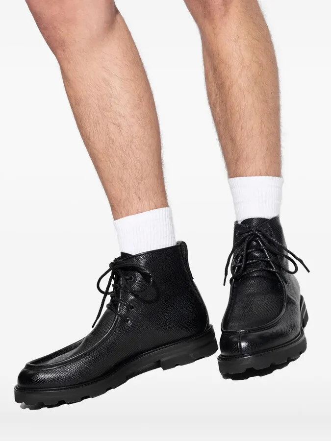 Lace-Up Textured Leather Biker Boots - Image 3