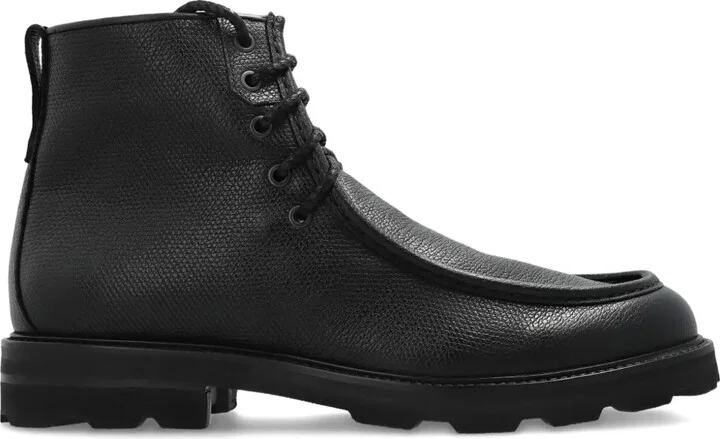 Lace-Up Textured Leather Biker Boots