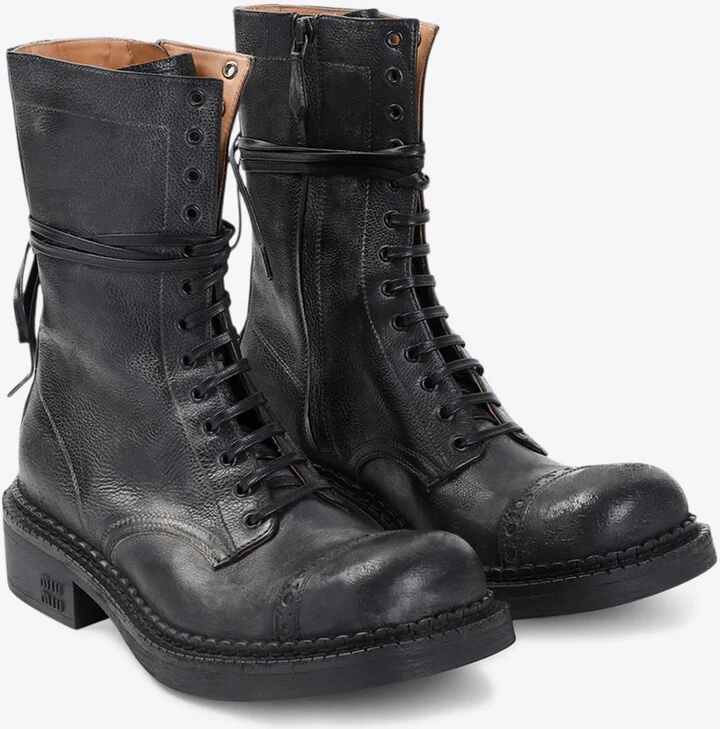 Lace-Up Vintage Calf Leather Ankle Boots - Image 2