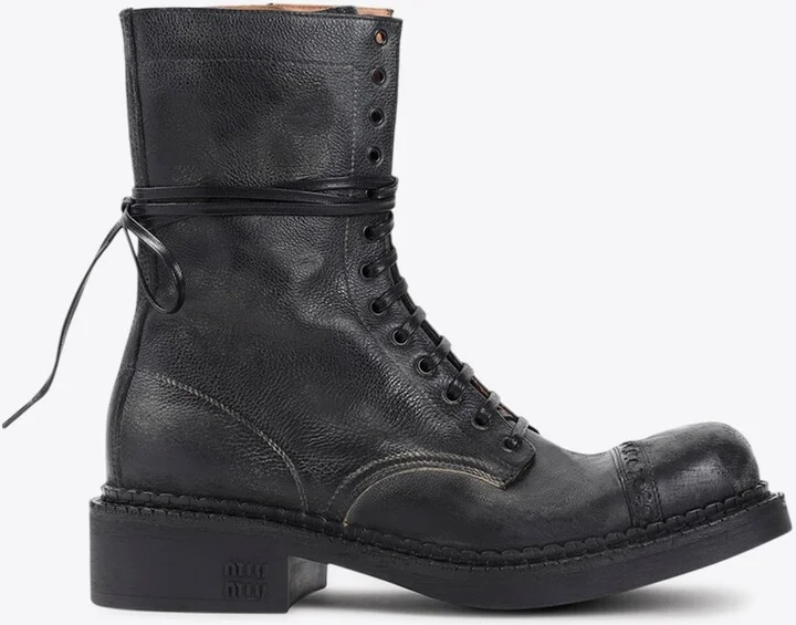 Lace-Up Vintage Calf Leather Ankle Boots