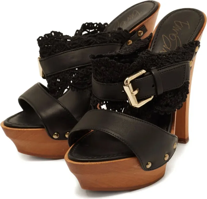 Lace Wood Platform Sandals - Image 2