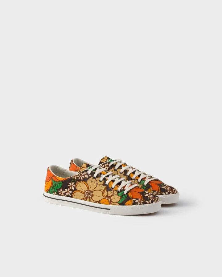 Laced floral print canvas sneakers