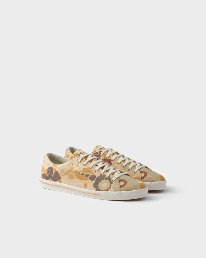 Laced floral print canvas sneakers