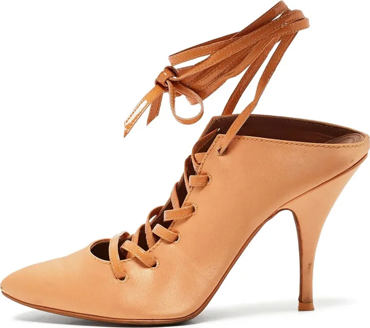 Laced Leather Heeled Pumps