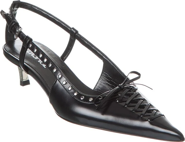 Laced Pin-Point Leather Slingback Pump