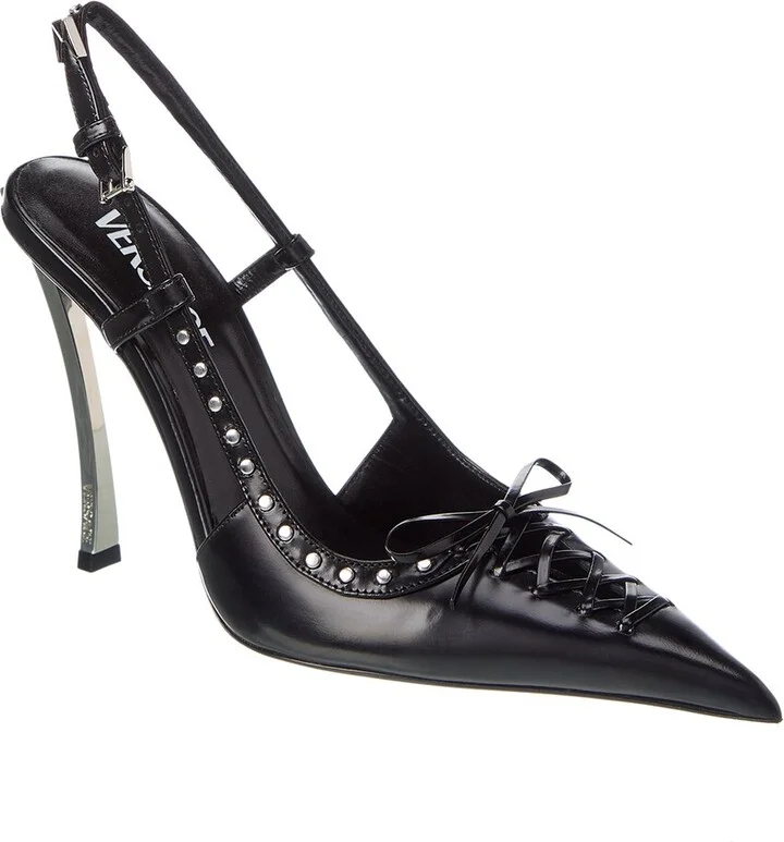 Laced Pin-Point Leather Slingback Pump