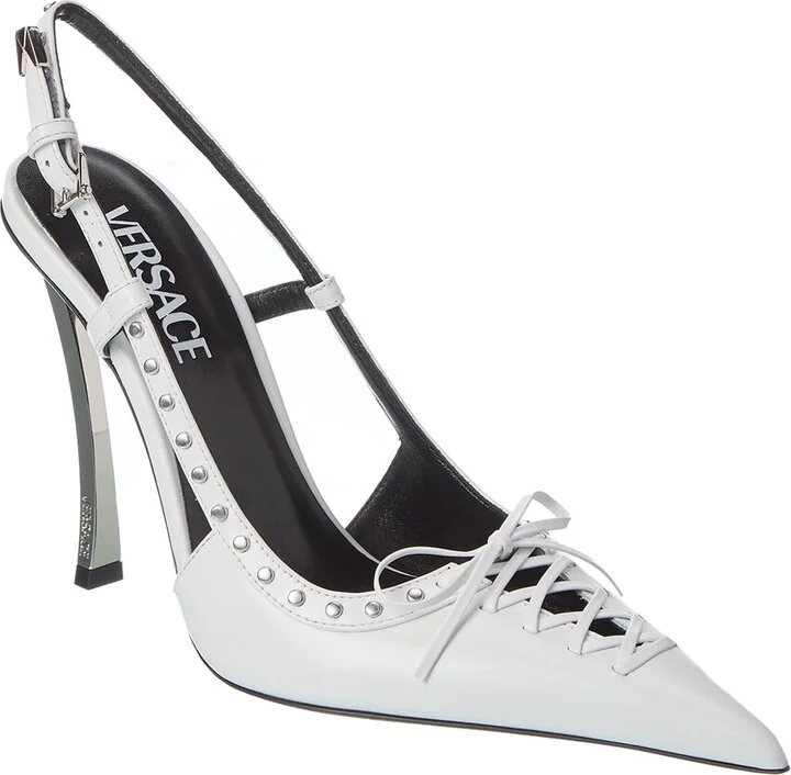 Laced Pin-Point Leather Slingback Pump