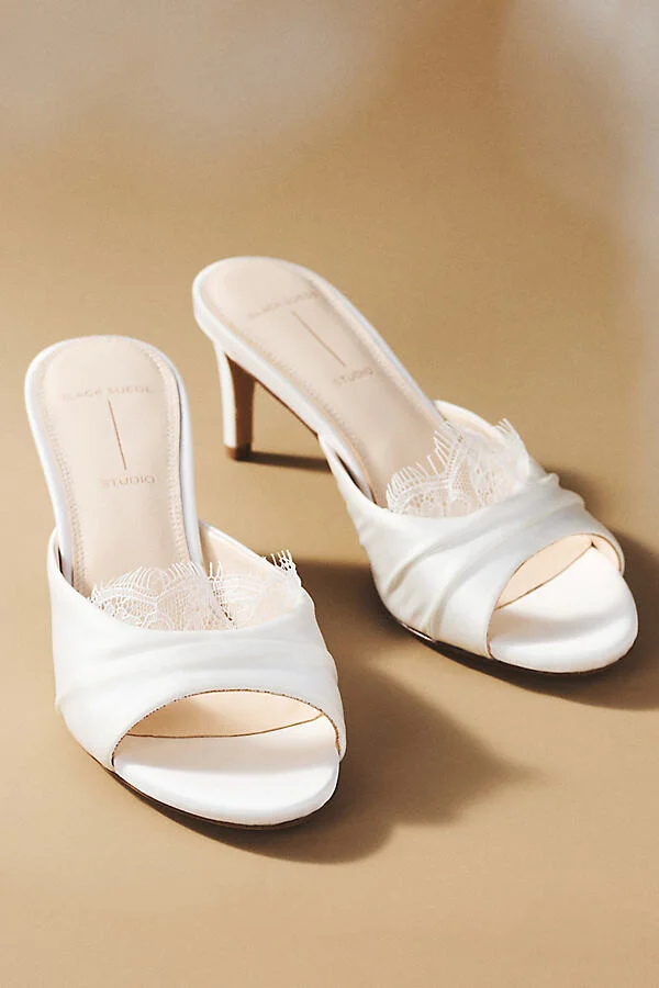 Lacey Ruched Satin Mule Heels - Image 2