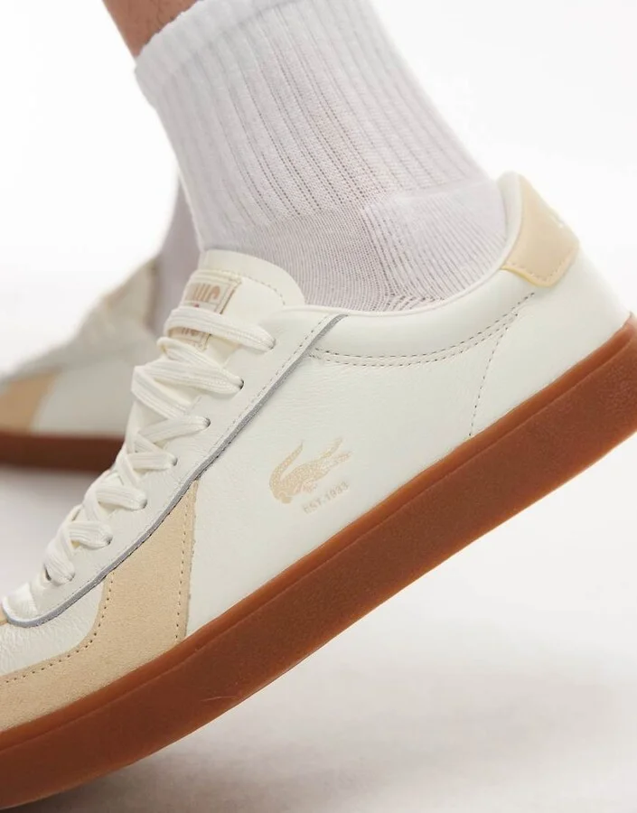 Lacoste baseshot pro sneakers in tonal beige - Image 3
