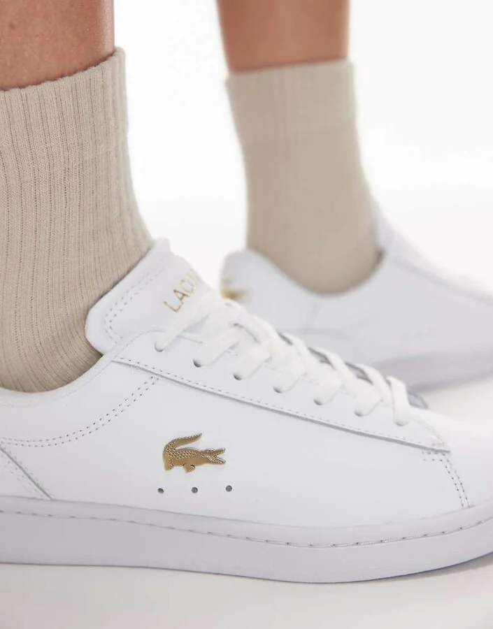 Lacoste carnaby set leather logo sneakers in white - Image 3