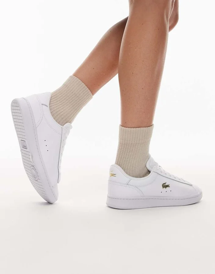 Lacoste carnaby set leather logo sneakers in white - Image 4