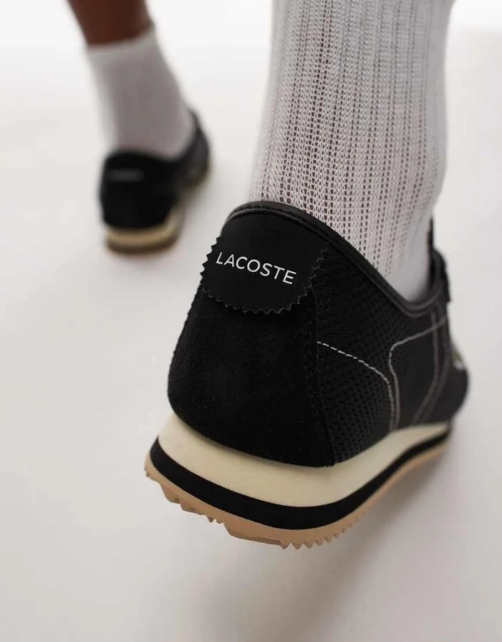 Lacoste club low top mesh sneakers in black - Image 4
