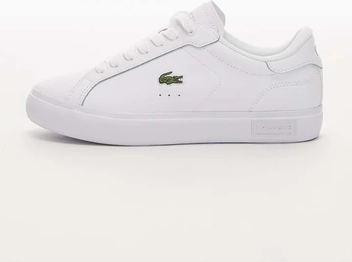 Lacoste powercourt leather logo sneakers in white - Image 2