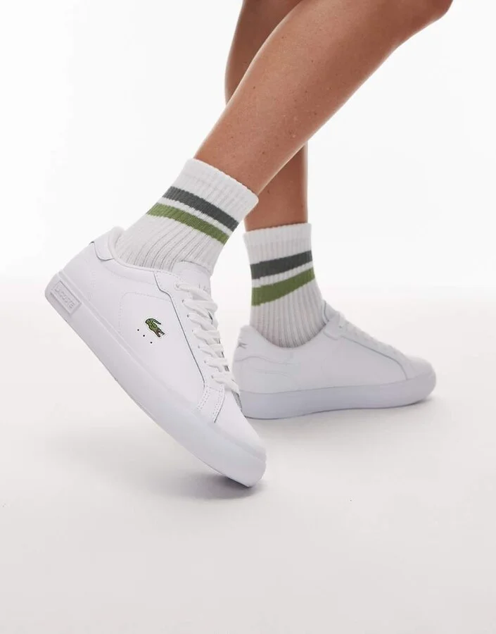 Lacoste powercourt leather logo sneakers in white