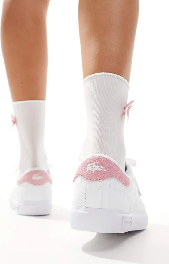 Lacoste powercourt sneakers in white/light pink - Image 3