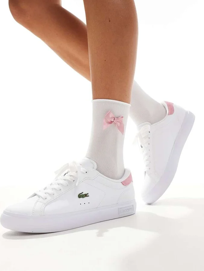 Lacoste powercourt sneakers in white/light pink - Image 4