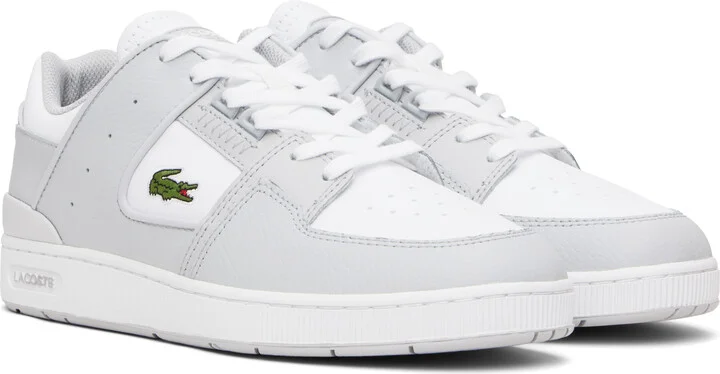 Lacoste White & Gray Court Cage Leather Sneakers - Image 4