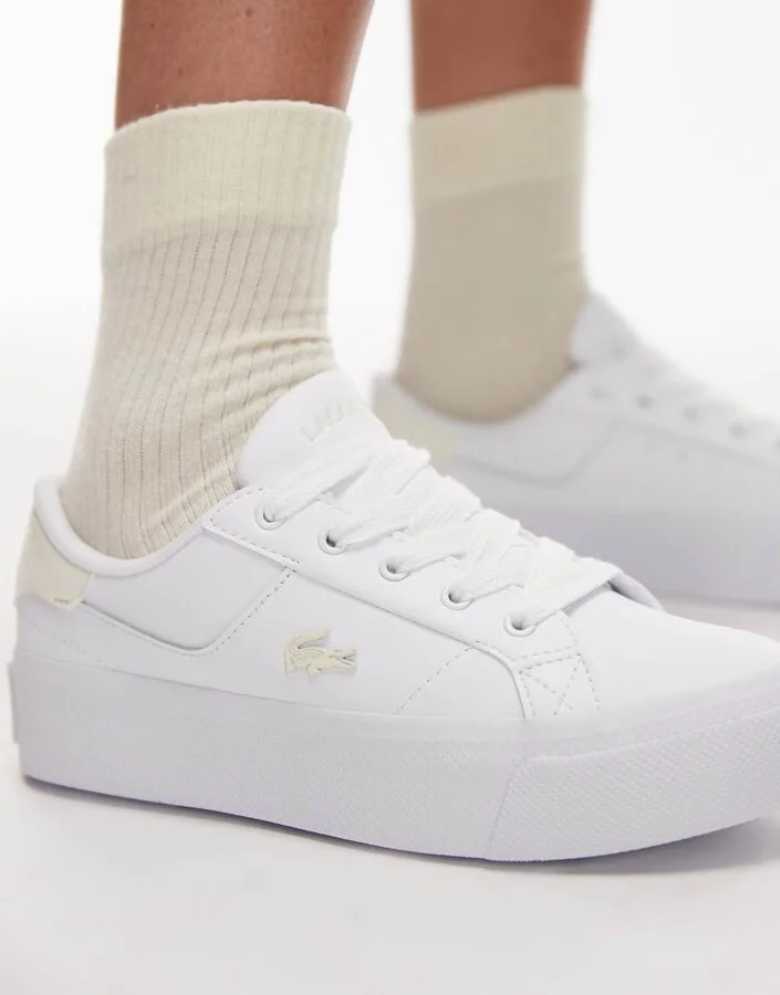 Lacoste ziane platform sneakers in white/pink - Image 3