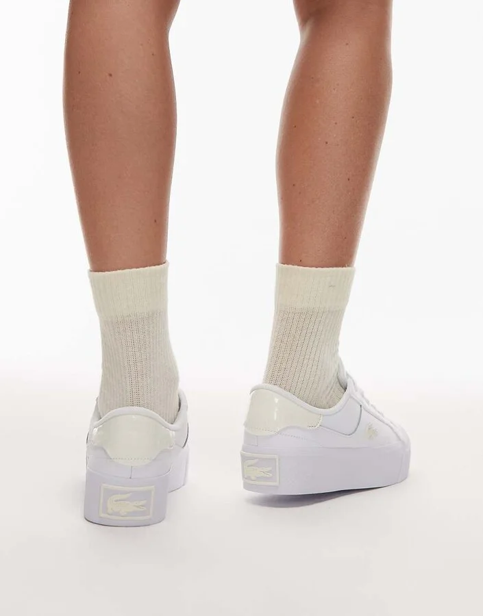 Lacoste ziane platform sneakers in white/pink - Image 4