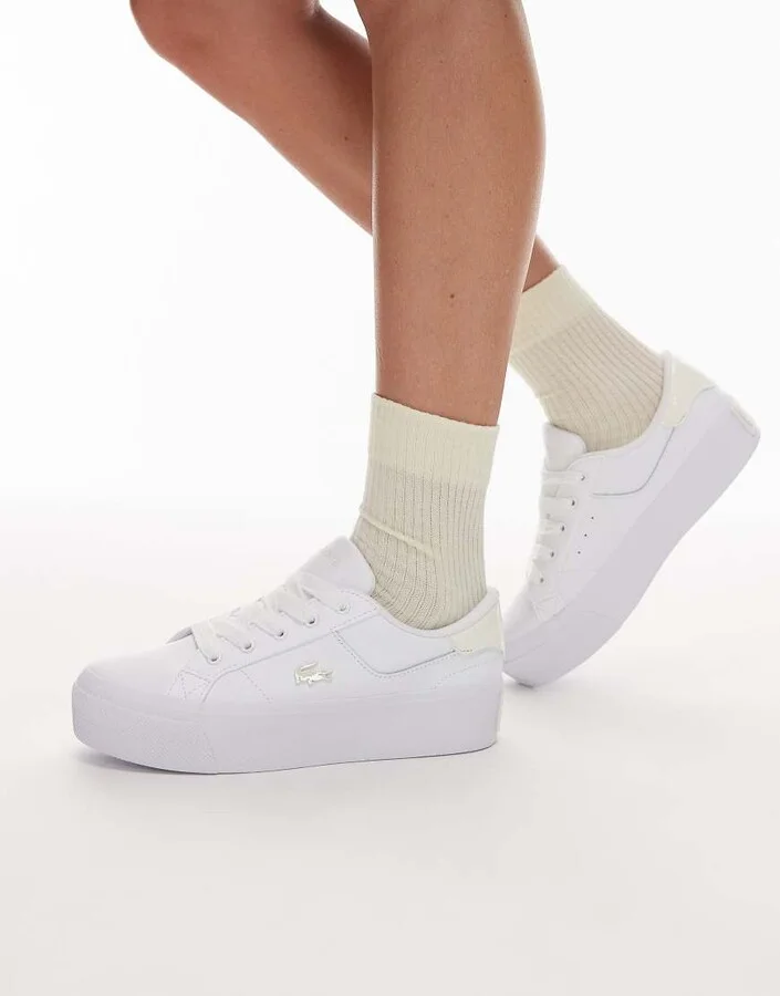 Lacoste ziane platform sneakers in white/pink
