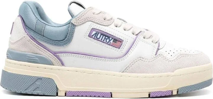 Ladies Blue Low Top Leather Trainer Sneakers