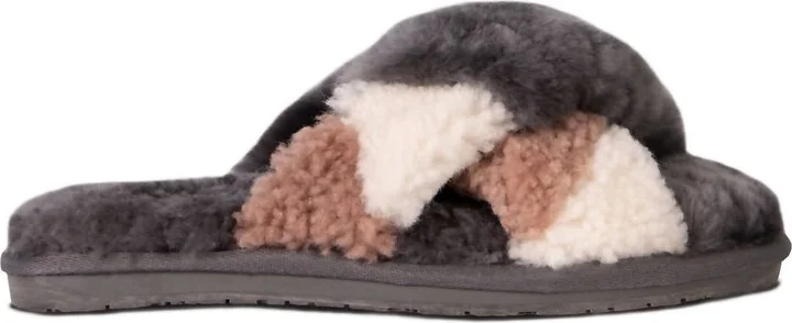 Ladies Duo-Tone Emma Sheepskin Slipper In Grey/brown
