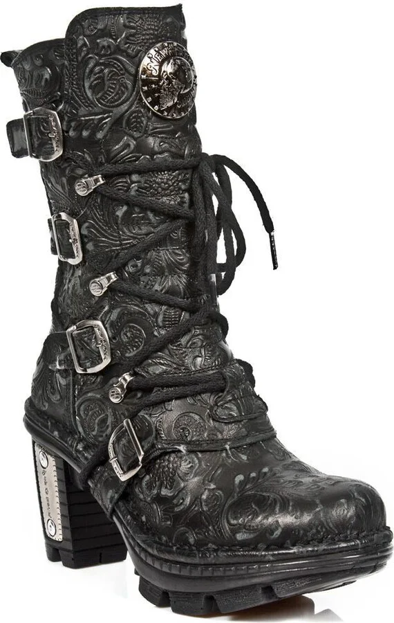 Ladies Floral Gothic Leather Boots- NEOTR005-S25