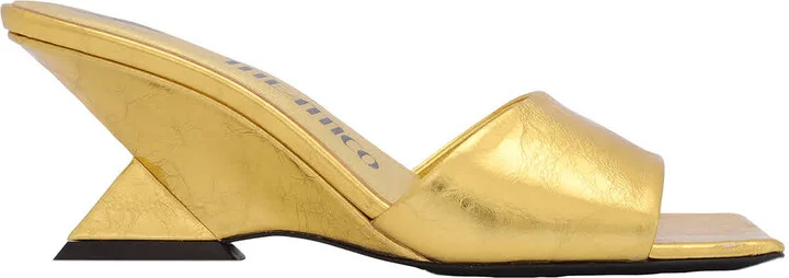 Ladies Gold Cheope 60 mm Metallic Leather Wedge Mules
