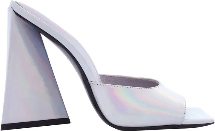 Ladies Holographic Silver Devon Mules