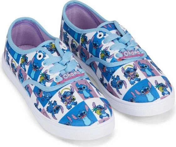 Ladies Lilo and Stitch Shoes - Ladies Classic Lilo and Stitch Lace Up Canvas Sneakers - Disney Lilo and Stitch Canvas Lace up Sneakers (Blue, )