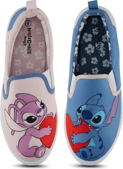 Ladies Lilo and Stitch Shoes - Ladies Classic Lilo and Stitch Slip On Sneakers - Disney Lilo and Stitch Canvas Slip On Sneakers (Light Blue, ) - Image 2