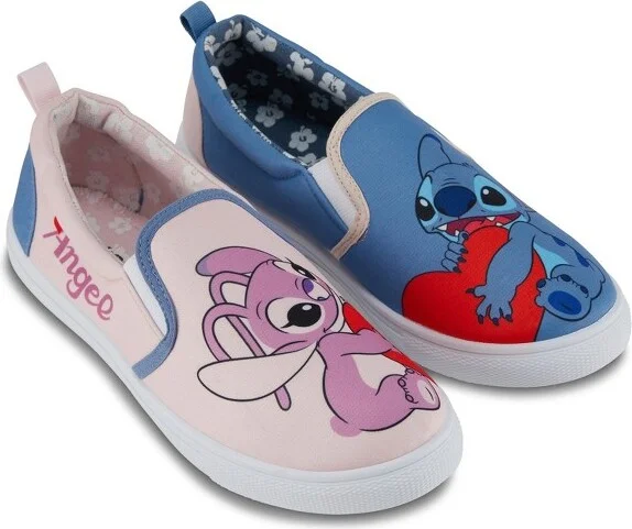 Ladies Lilo and Stitch Shoes - Ladies Classic Lilo and Stitch Slip On Sneakers - Disney Lilo and Stitch Canvas Slip On Sneakers (Light Blue, )