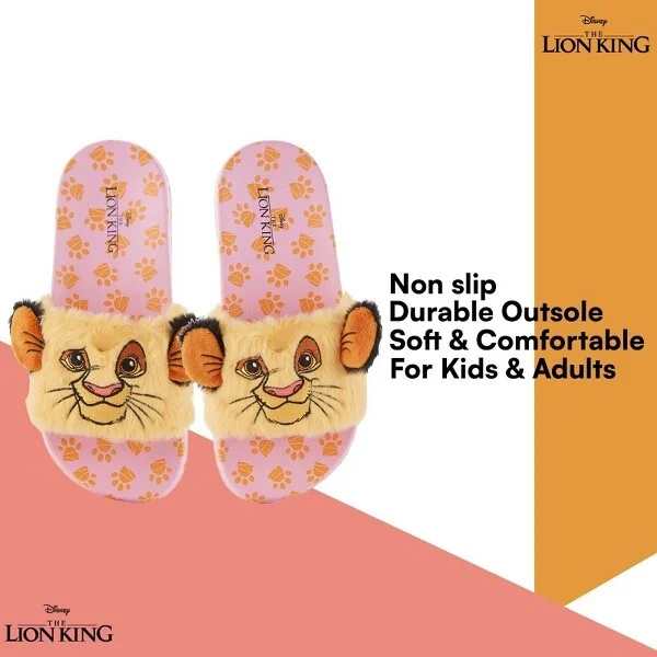 Ladies Lion King Slides Sandals - Ladies Classic Simba Mufasa Timon and Pumba Slide Sandals - Disney Classic Lion King Slip On Slides (Pink Gold, ) - Image 2