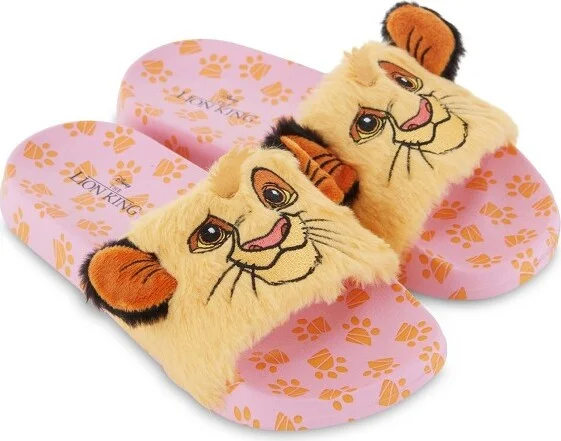 Ladies Lion King Slides Sandals - Ladies Classic Simba Mufasa Timon and Pumba Slide Sandals - Disney Classic Lion King Slip On Slides (Pink Gold, )