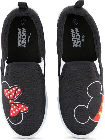 Ladies Mickey and Minnie Shoes - Ladies Slip On Sneakers - Disney Mickey and Minnie Mouse Canvas Slip On Sneakers (Black, ) - Image 2