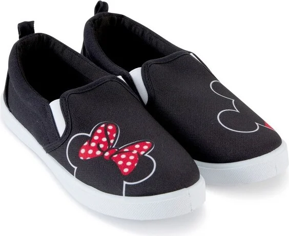 Ladies Mickey and Minnie Shoes - Ladies Slip On Sneakers - Disney Mickey and Minnie Mouse Canvas Slip On Sneakers (Black, )