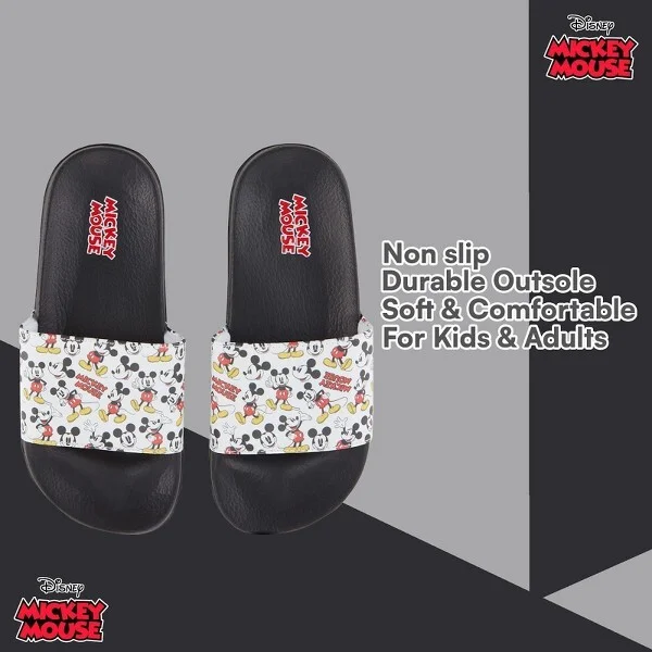 Ladies Minnie and Mickey Slides - Ladies Classic Mickey and Minnie Mouse Slide Sandals - Disney Mickey & Minnie Mouse Slip On Slides (Black White, ) - Image 2