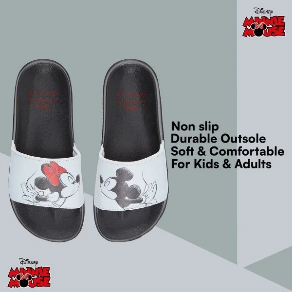 Ladies Minnie and Mickey Slides - Ladies Classic Mickey and Minnie Mouse Slide Sandals - Disney Mickey & Minnie Mouse Slip On Slides (White, ) - Image 2