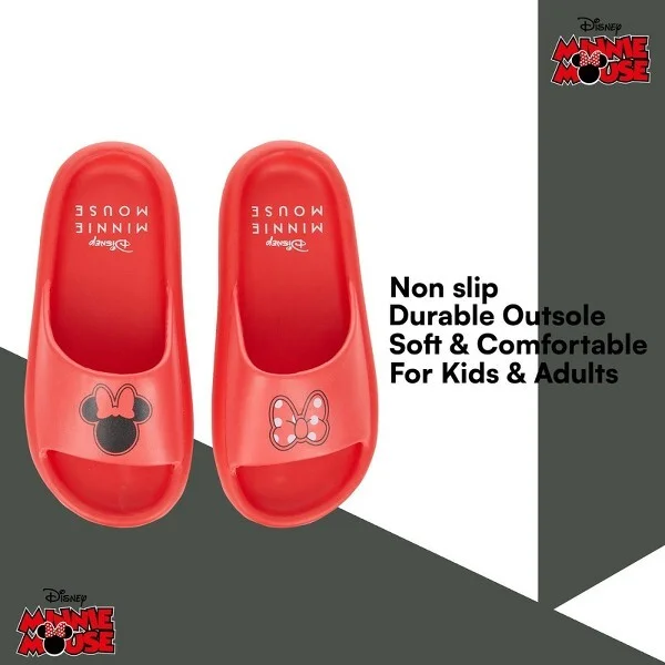 Ladies Minnie and Mickey Slides - Ladies Comfort Foam Slide Sandals - Disney Mickey & Minnie Mouse Slip On Slides (Red, ) - Image 2