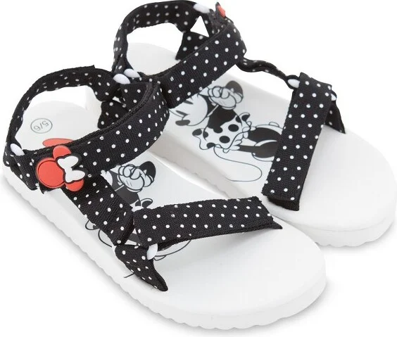 Ladies Minnie Mouse Strap Sandals - Ladies Classic Minnie Mouse Double Strap Sandals - Disney Slip On Sandal Shoes (White Black, 9/10)