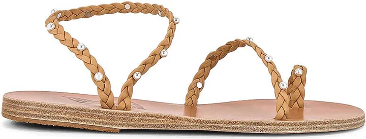 Ladies Natural Eleftheria Pearls Flat Sandals