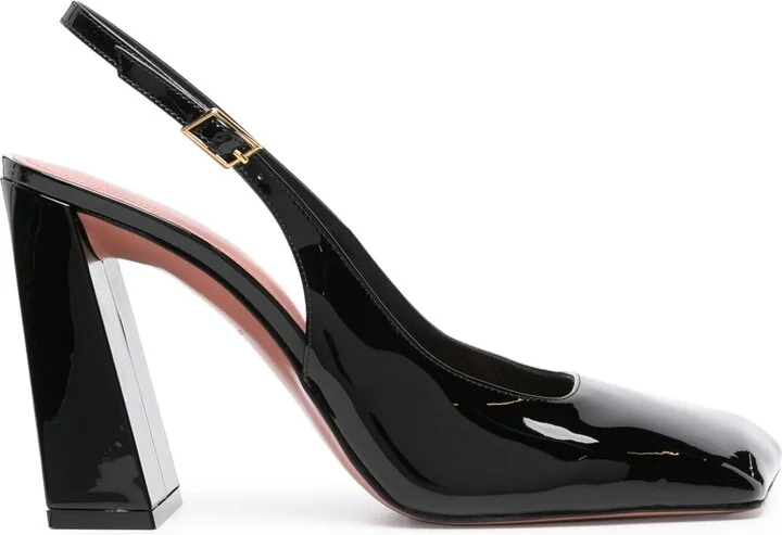 Ladies Patent Black Charlotte Heeled Pumps