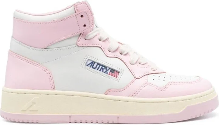 Ladies Pink Medalist Panelled Leather Sneakers