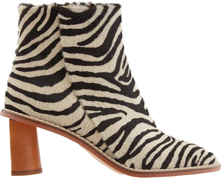 Ladies Ponyskin Zebra Edith Leather Ankle Boots