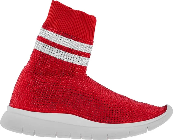 Ladies Red Sneakers Sock All Strass