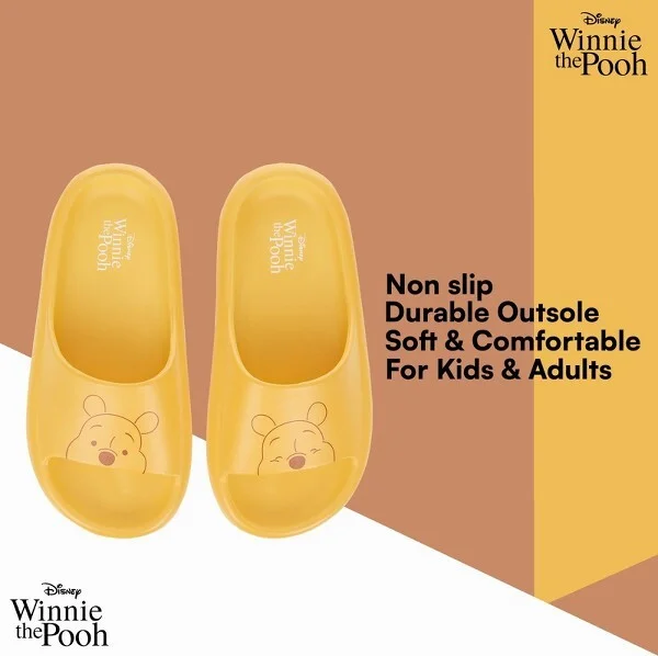 Ladies Winnie the Pooh Slides - Ladies Classic Winnie the Pooh Comfort Foam Slide Sandals - Disney Winnie the Pooh Slip On Slides (Gold, ) - Image 2