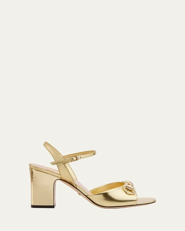 Lady Metallic Horsebit Ankle-Strap Sandals